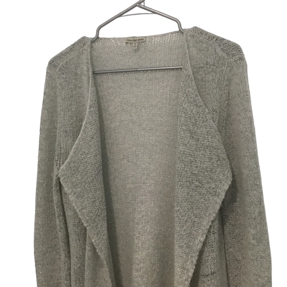 Calvin Klein Jeans open knit cardigan, shawl, size medium, gray, black thread - Picture 3 of 11